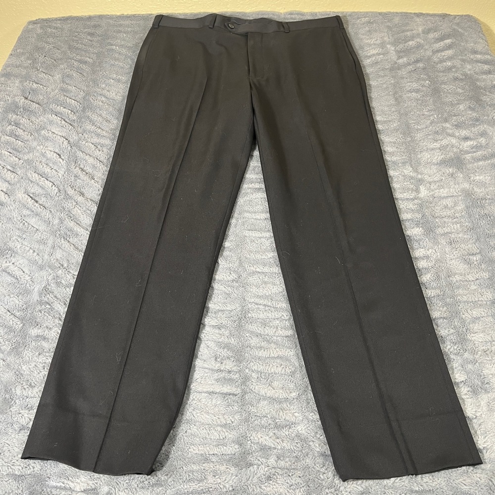 Brooks Brothers Madison Mens 40x32 Black 100% Wool Flat Front Dress Pants